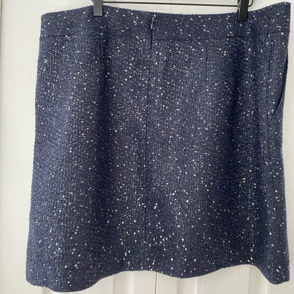 Loft NWT Plus 16 Mini Skirt Pockets Navy Sequin Party Event Work Holiday